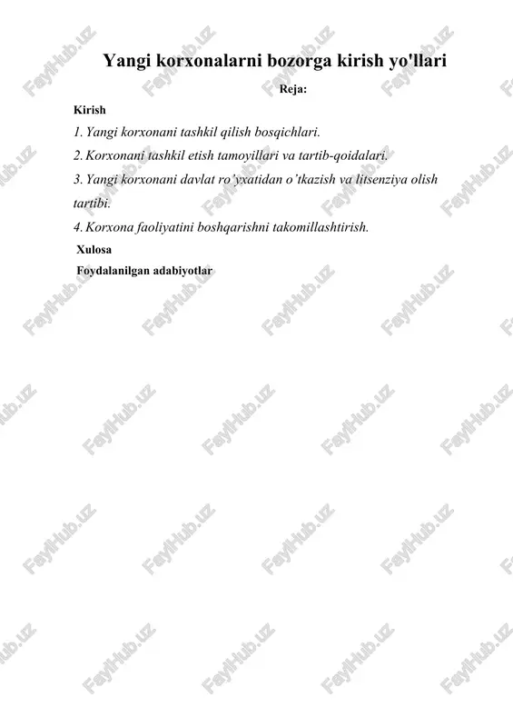 yangi korxonalarni bozorga kirish yo'llari — DOCX