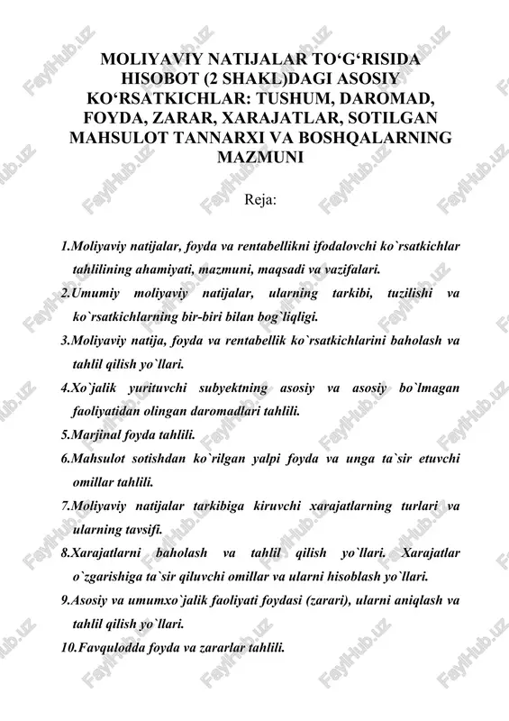 moliyaviy natijalar to‘g‘risida hisobot (2 shakl) — DOC
