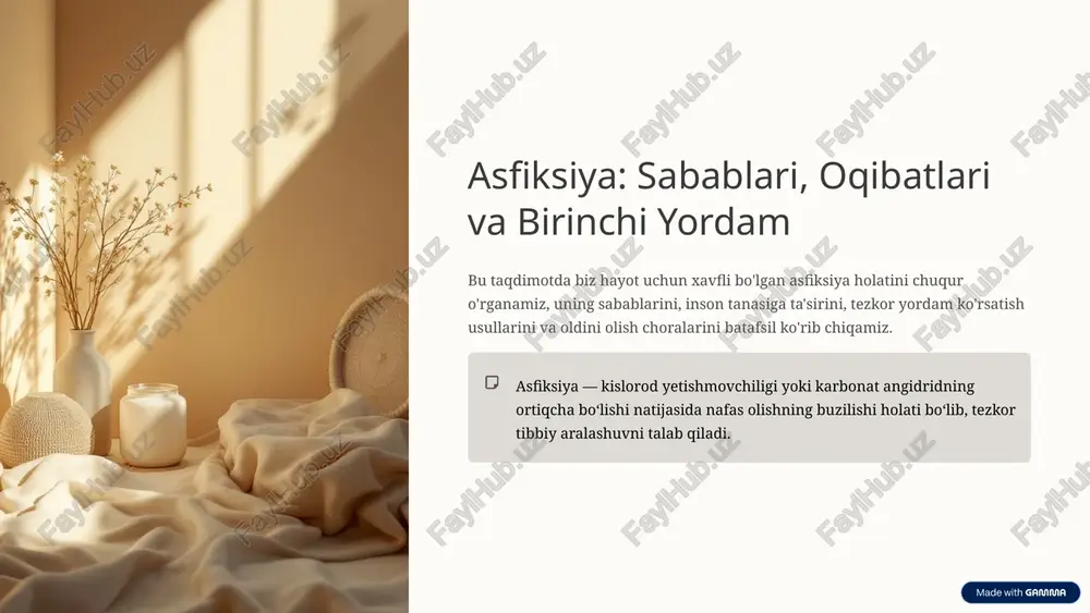 asfiksiya: sabablari, oqibatlari va birinchi yordam — PPTX