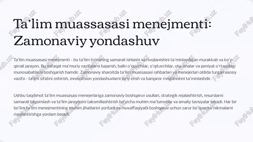 ta’lim muassasasi menejmenti: zamonaviy yondashuv — PPTX