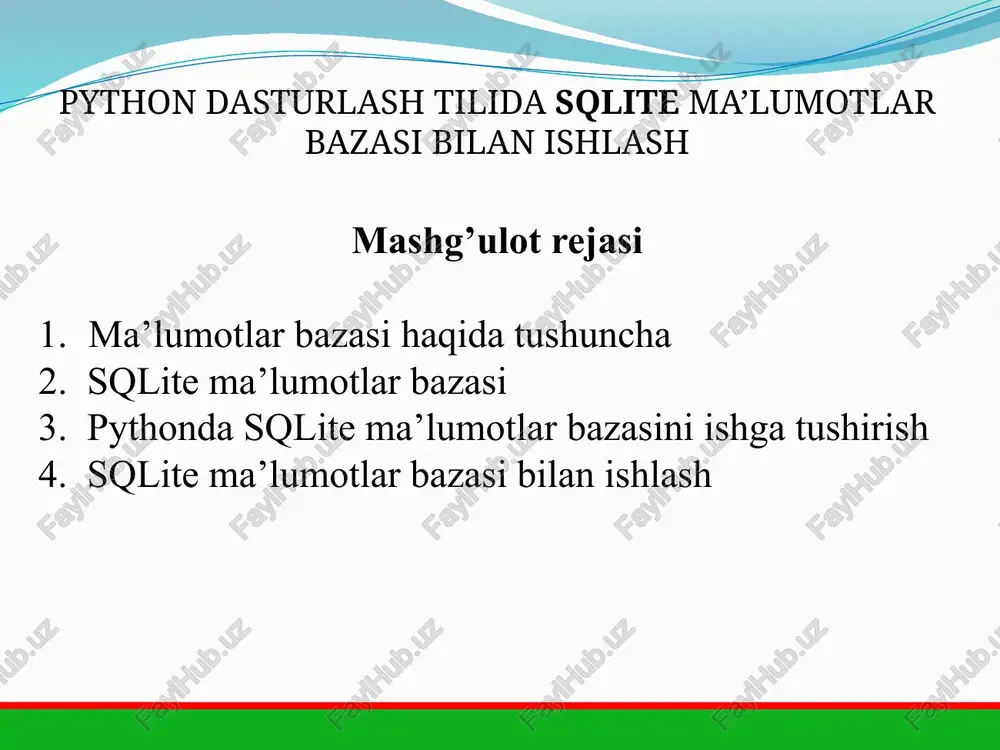 python dasturlash tilida sqlite ma’lumotlar bazasi bilan ishlash — PPTX
