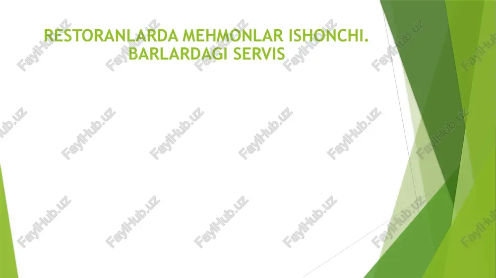 restoranlarda mehmonlar ishonchi.barlardagi servis — PPTX