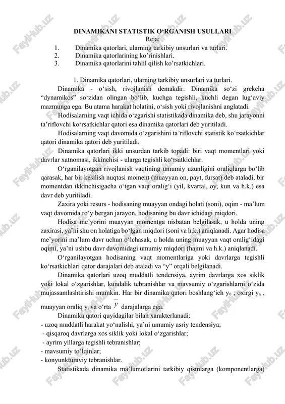 dinamikani statistik o‘rganish usullari — DOCX