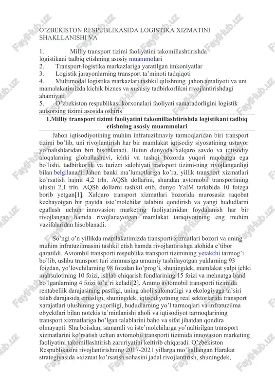 transport tizimi rivojlanishi va logistika — DOCX