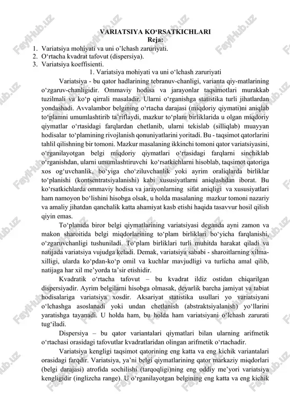 variatsiya ko‘rsatkichlari — DOCX