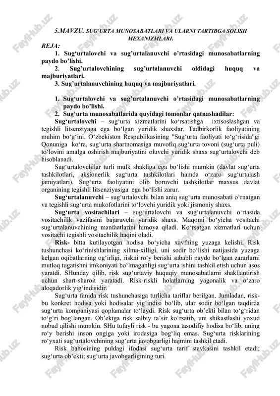 sug'urta munosabatlari va ularni tartibga solish mexanizmlari — DOCX