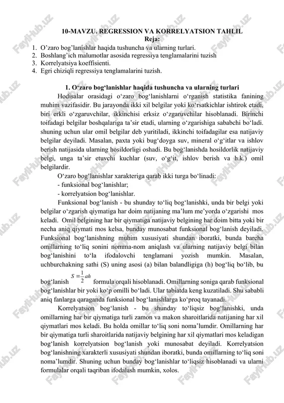 mavzu. regression va korrelyatsion tahlil — DOCX