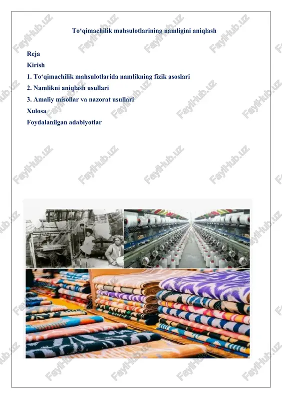 to‘qimachilik mahsulotlarining namligini aniqlash — DOCX