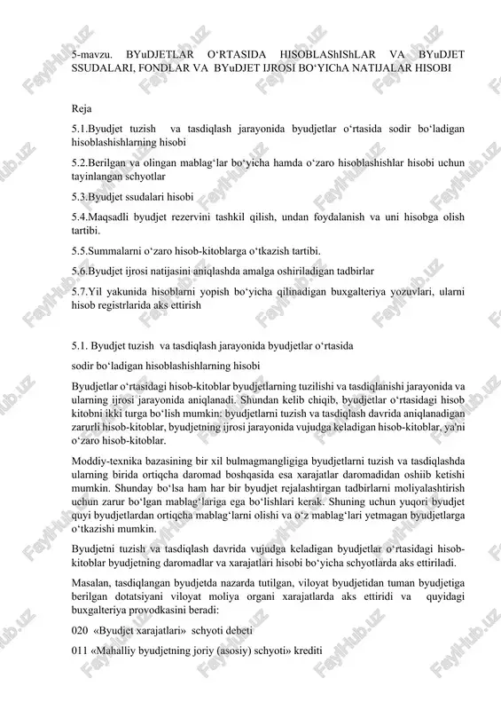 byudjetlar o‘rtasida hisoblashishlar — DOCX