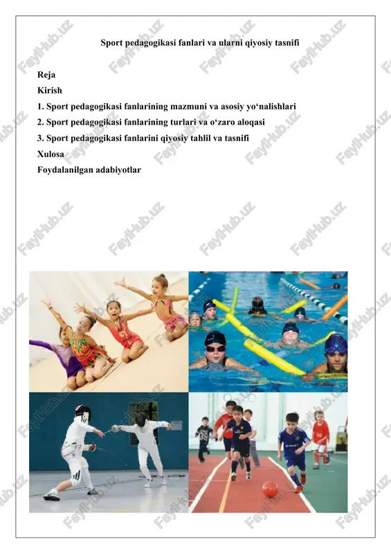 sport pedagogikasi fanlarining mazmuni va asosiy yo‘nalishlari — DOCX