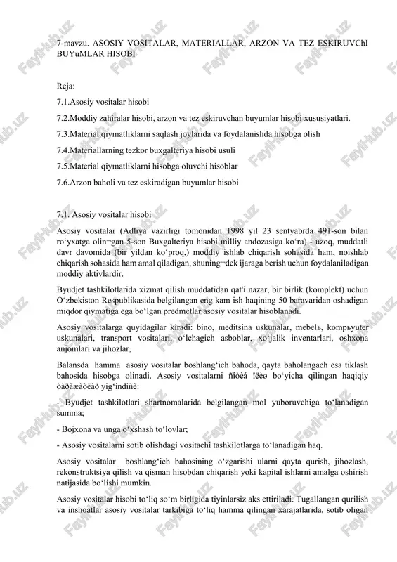 asosiy vositalar hisobi — DOCX
