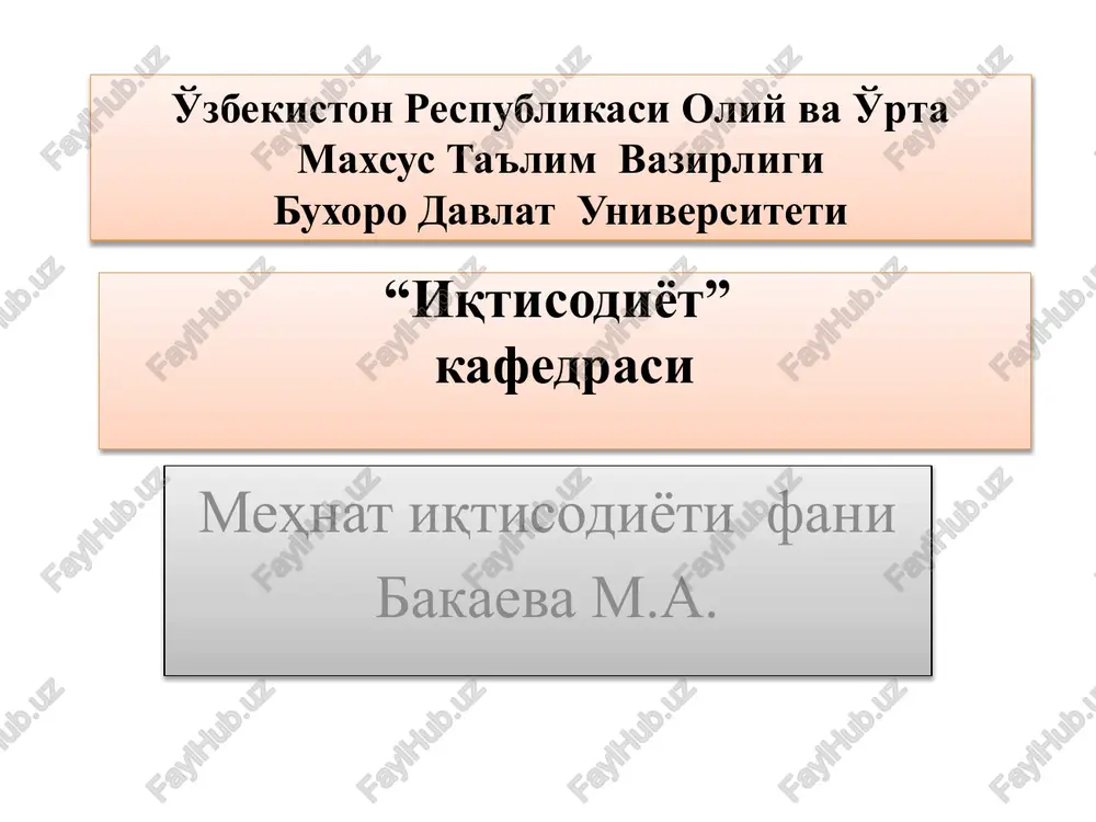 mehnat iqtisodiyoti fani — PPTX