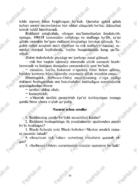 risklarni boshqarishda parameyrik yondashuv — PDF