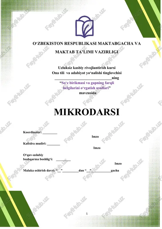 uzluksiz kasbiy rivojlantirish kursi — DOCX
