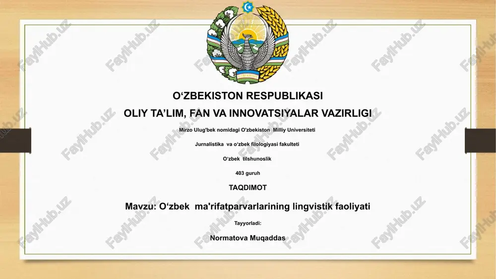 o‘zbek ma'rifatparvarlarining lingvistik faoliyati — PPTX