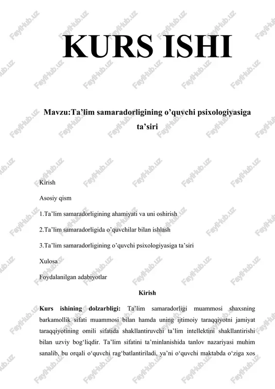 ta’lim samaradorligining o’quvchi psixologiyasiga ta’siri — DOCX