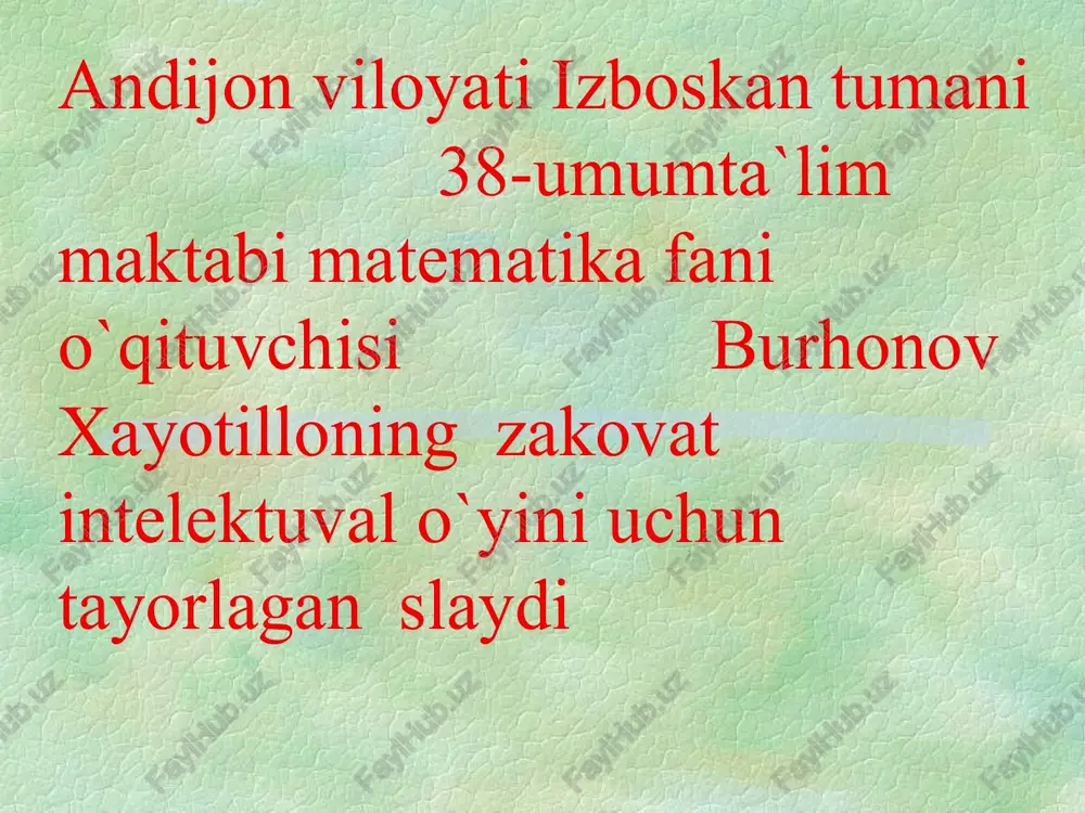 burhonov xayotilloning zakovat intelektuval o`yini — PPT