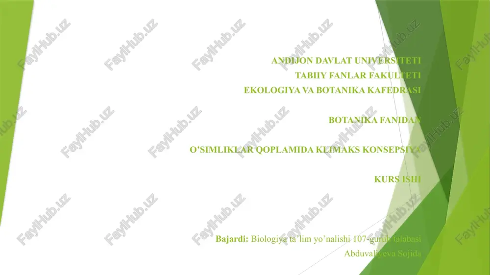oʻsimliklar qoplamida klimaks konsepsiya — PPTX