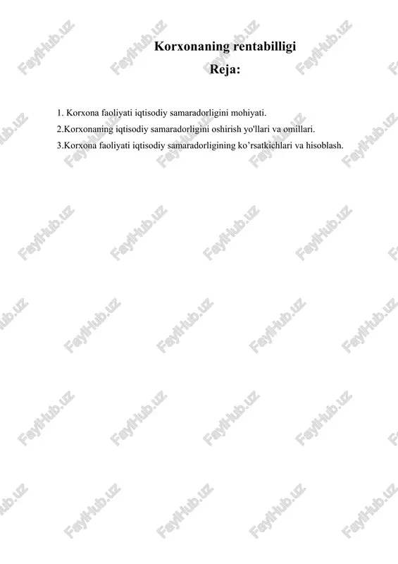 korxonaning rentabilligi — DOCX