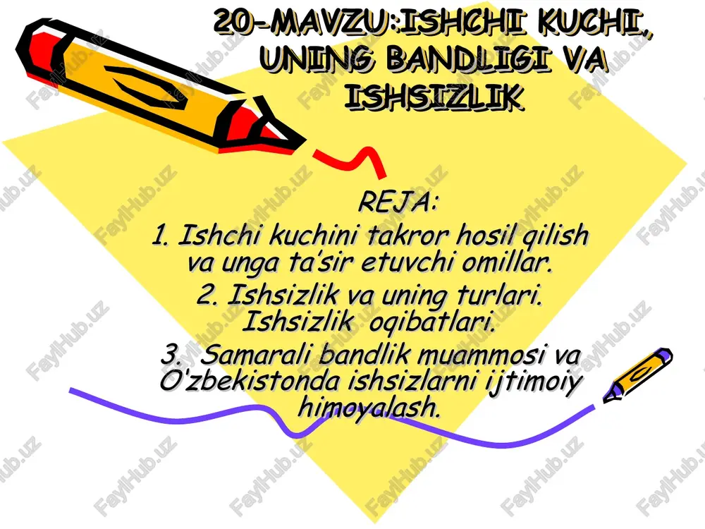 ishchi kuchi, uning bandligi va ishsizlik — PPT