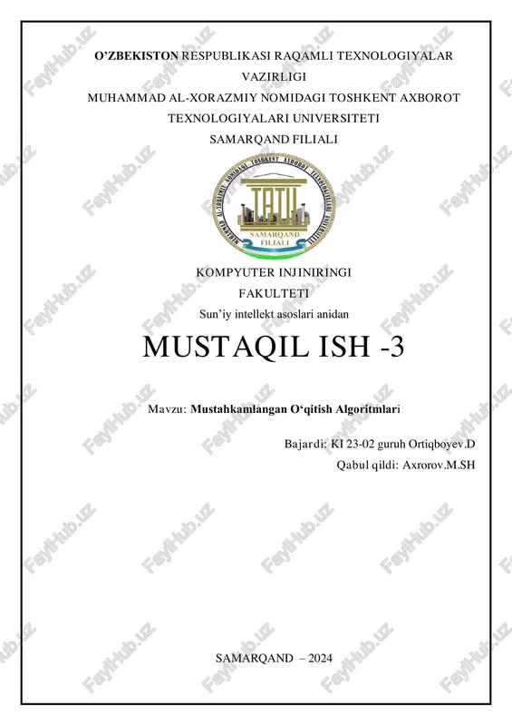 mustahkamlangan o'qitish algoritmlari — PDF