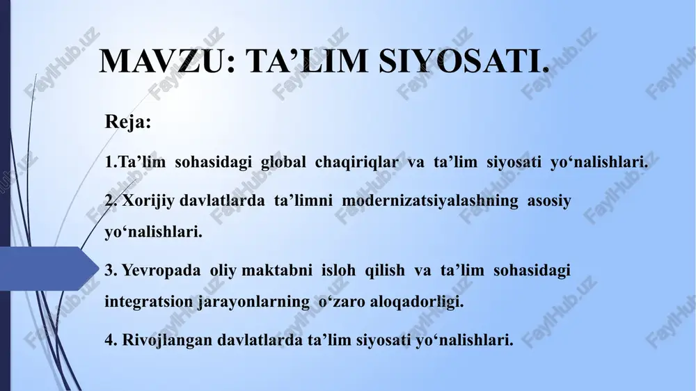 ta'lim siyosati — PPTX