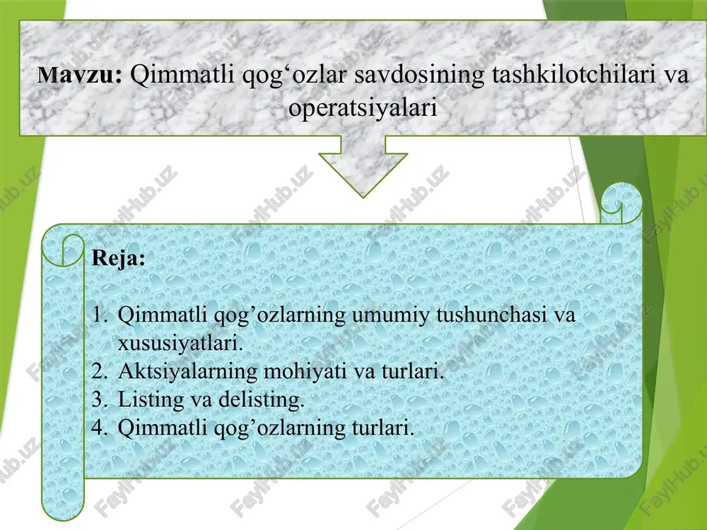 qimmatli qog‘ozlar savdosining tashkilotchilari va operatsiyalari — PPTX