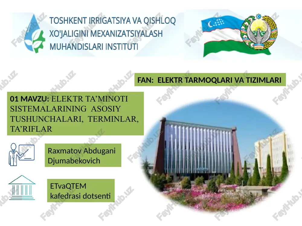 elektr ta’minoti sistemalariningasosiy tushunchalari, terminlar, ta’riflar — PPTX