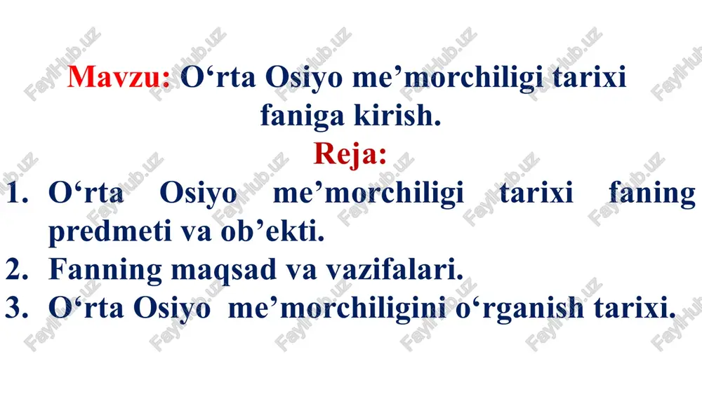 o‘rta osiyo me’morchi ligi tarixi — PPTX