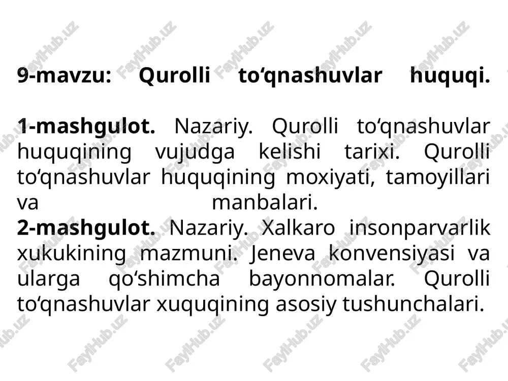 qurolli to‘qnashuvlar huquqi — PPTX