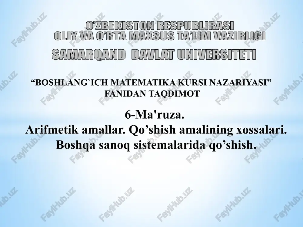 boshlang`ich matematika kursi nazariyasi — PPTX