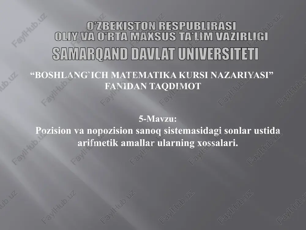 boshlang`ich matematika kursi nazariyasi — PPTX