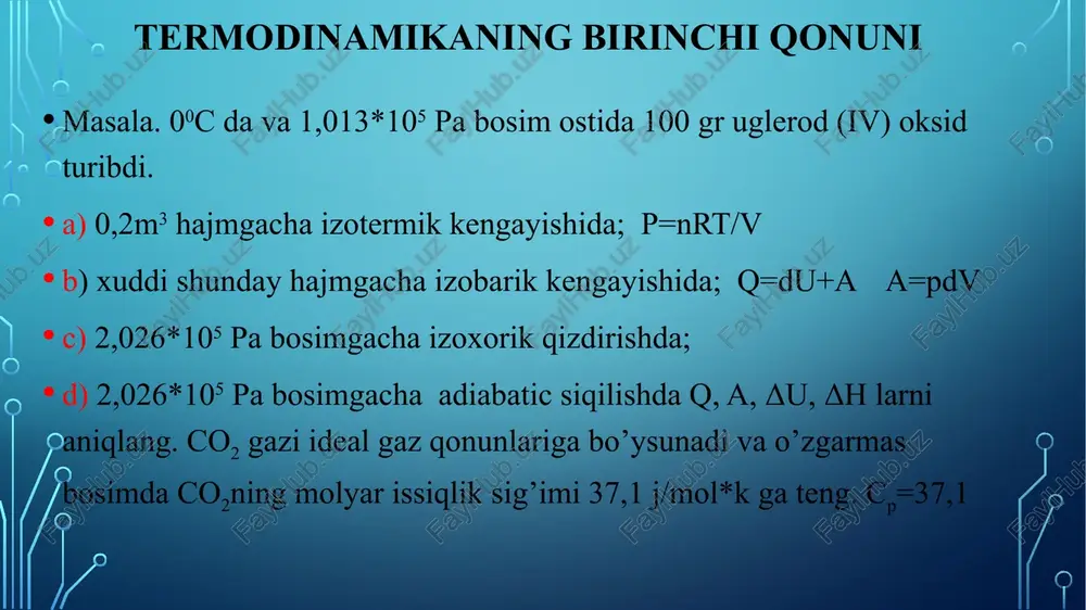 termodinamikaning birinchi qonuni — PPTX