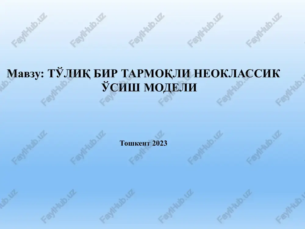 to'liq bir tarmoqli neoklassik o'sish modeli — PPTX