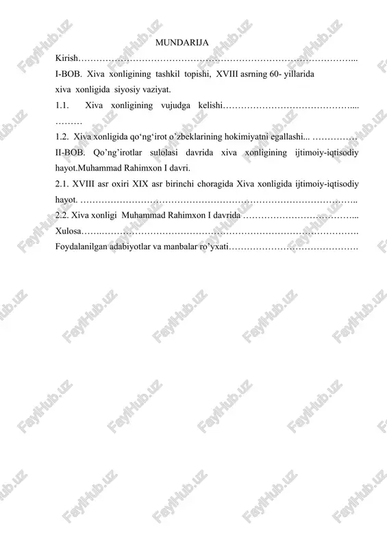 xiva xonligining tashkil topishi, xviii asrning 60- yillarida — DOCX