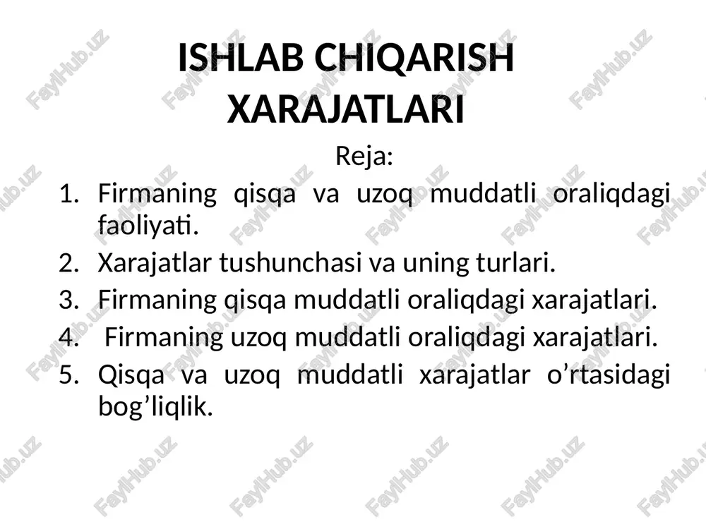 ishlab chiqarish xarajatlari — PPTX