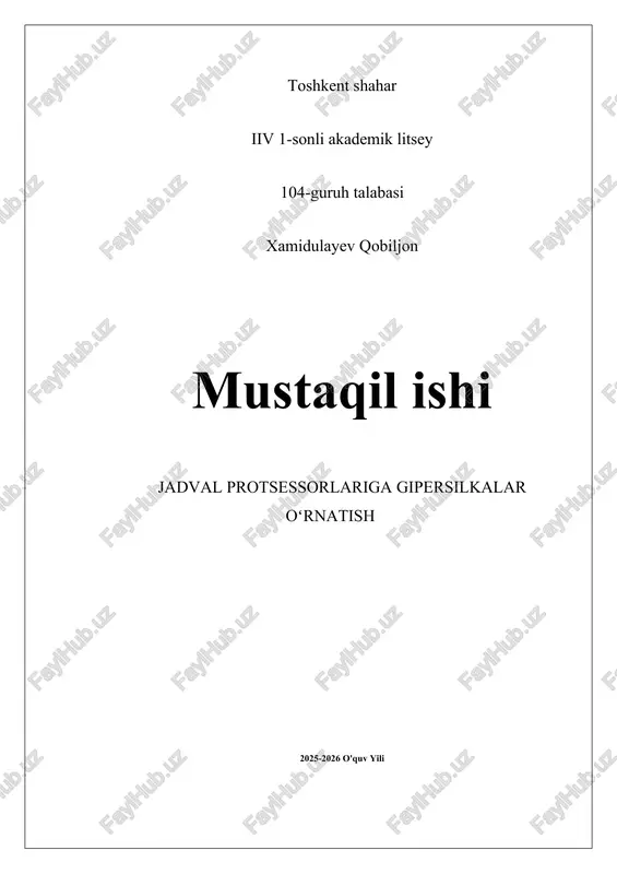 jadval protsessorlariga gipersilkalar oʻrnatish — DOCX