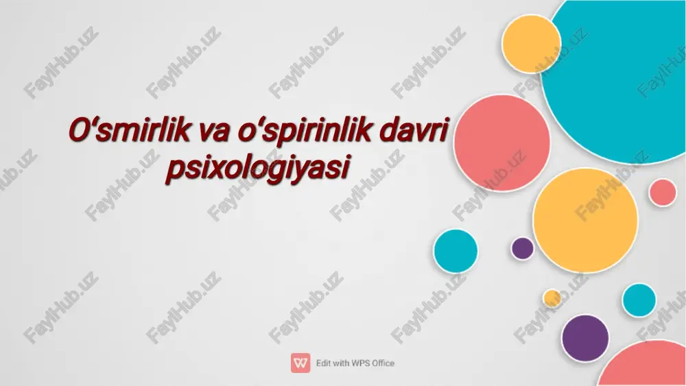 oʻsmirlik va oʻspirinlik davri psixologiyasi — PDF