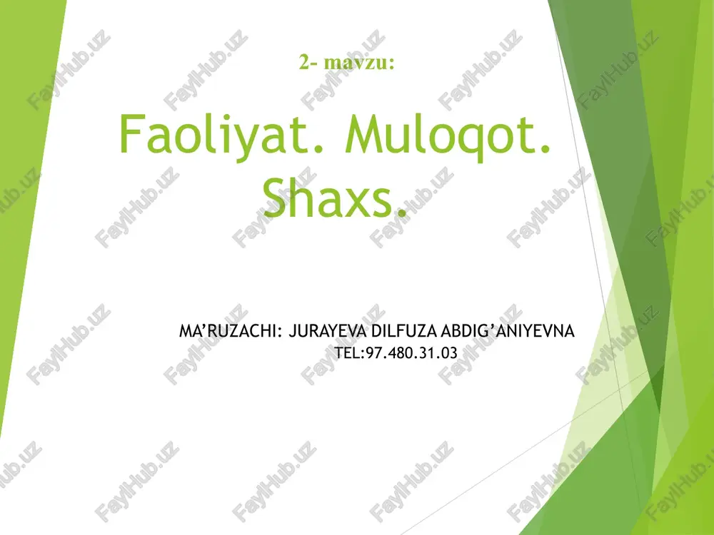 faoliyat. muloqot. shaxs. — PPT