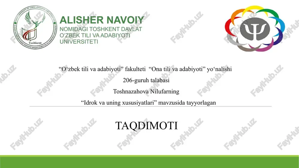 appersepsiya – idrok jarayonini shaxsning oldingi bilimlari — PPTX