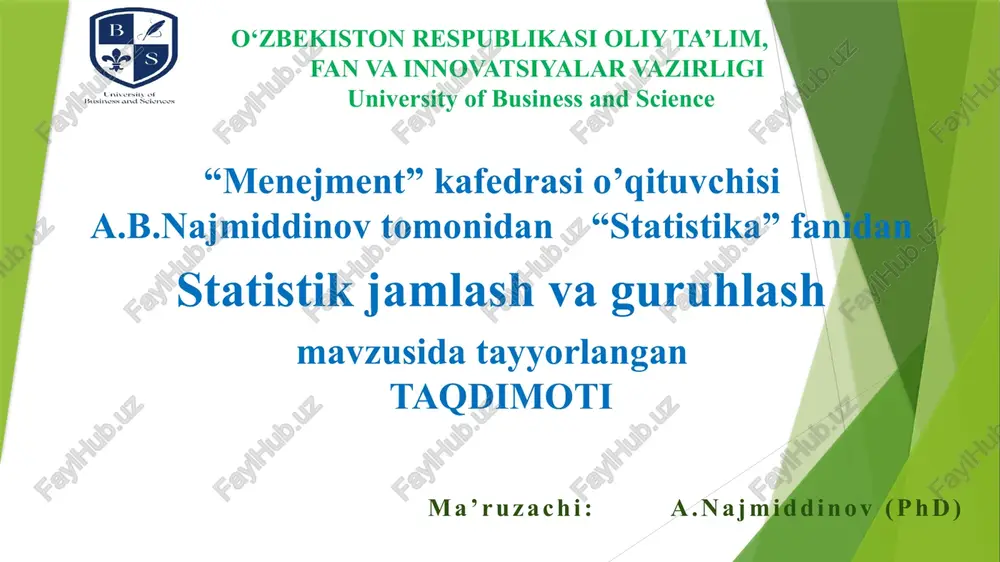 statistika kuzatish ma'lumotlarini jamlash — PPTX