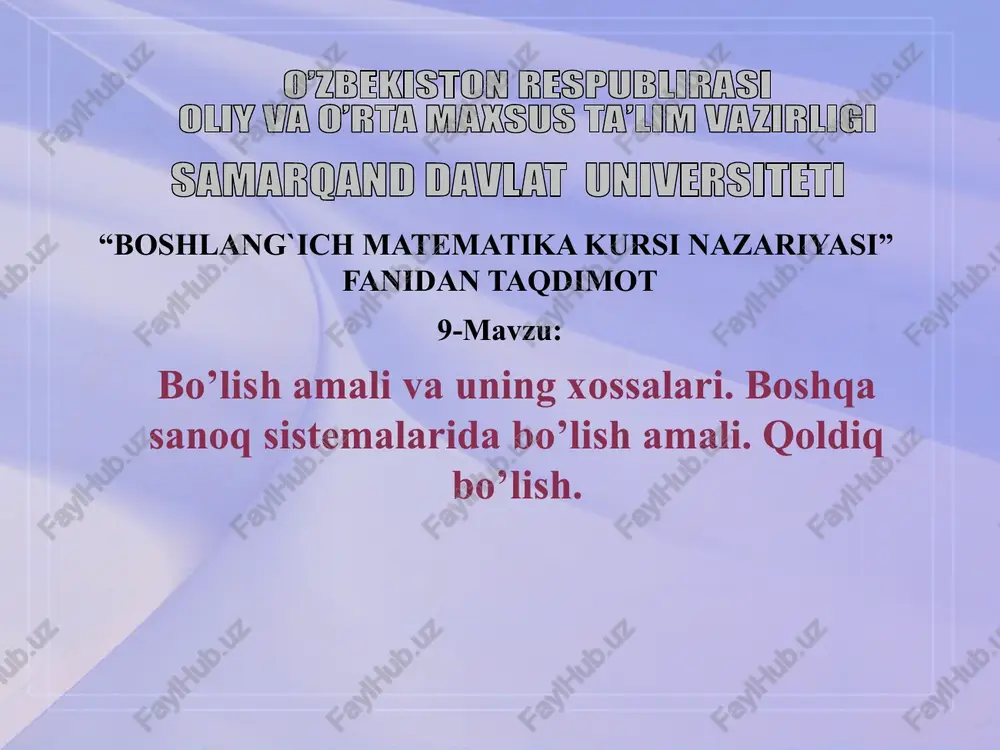boshlang`ich matematika kursi nazariyasi — PPTX