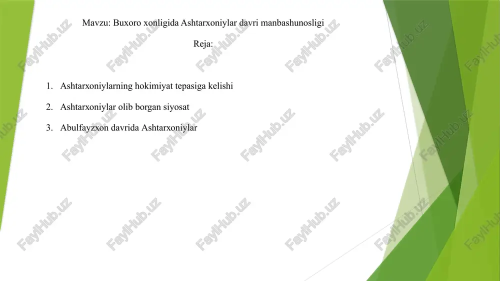 buxoro xonligida ashtarxoniylar davri manbashunosligi — PPTX