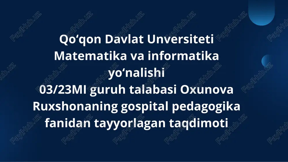 oʻzbekidton respublikasida gospital pedagogikaning rivojlanishi — PDF