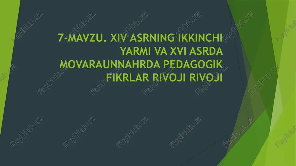 alisher navoiyning asarlarida tarbiya va insonparvarlik masalalari — PPTX