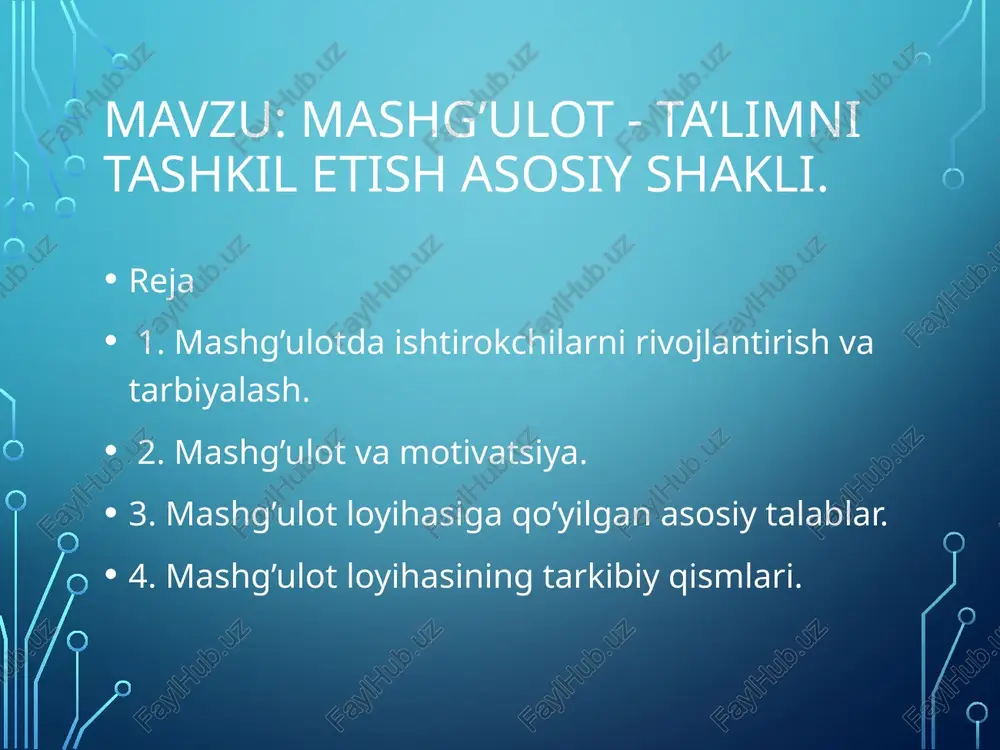 mashg’ulotlar jarayoni dagi rivojlantiruvchi markazlar faoliyati — PPTX