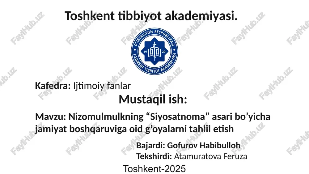nizomulmulkning "siyosatnoma" asari — PPTX
