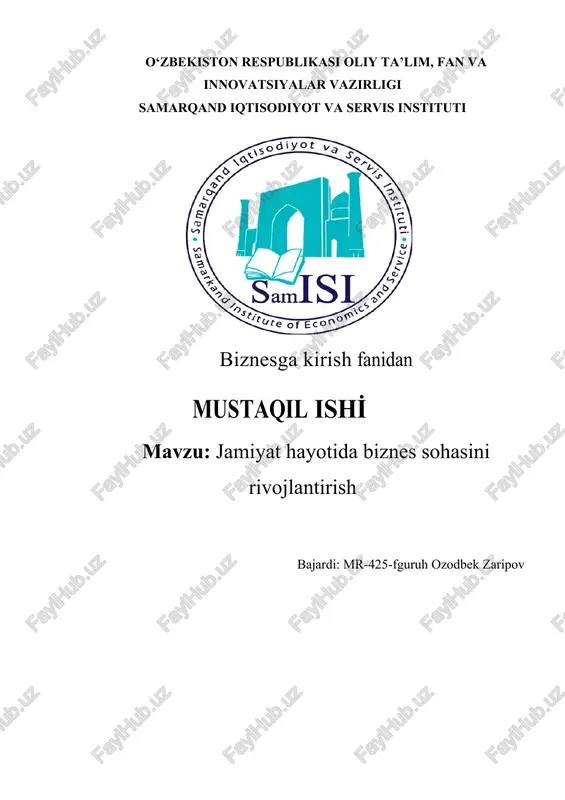 jamiyat hayotida biznes sohasini rivojlantirish — DOCX