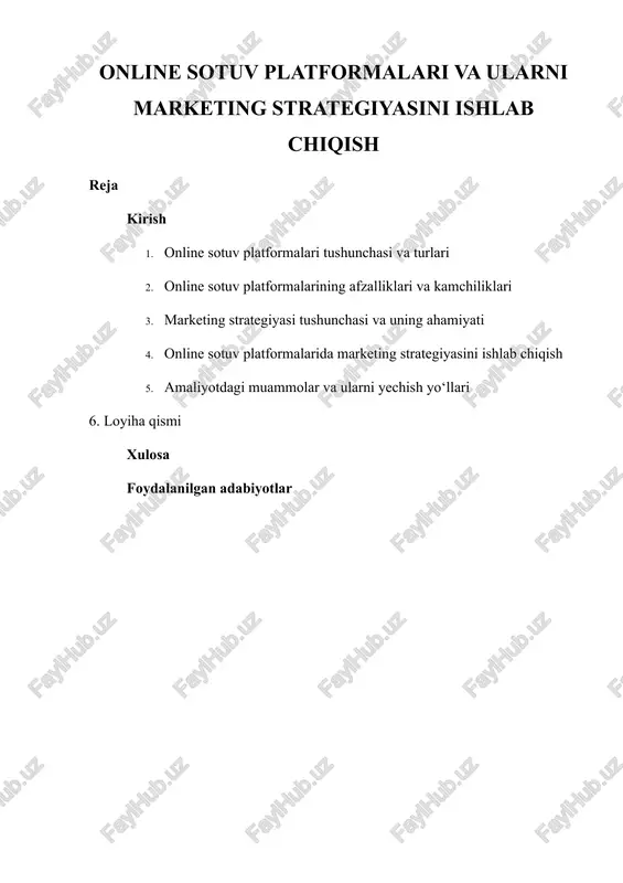 online sotuv platformalari va ularni marketing strategiyasini ishlab chiqish — DOCX