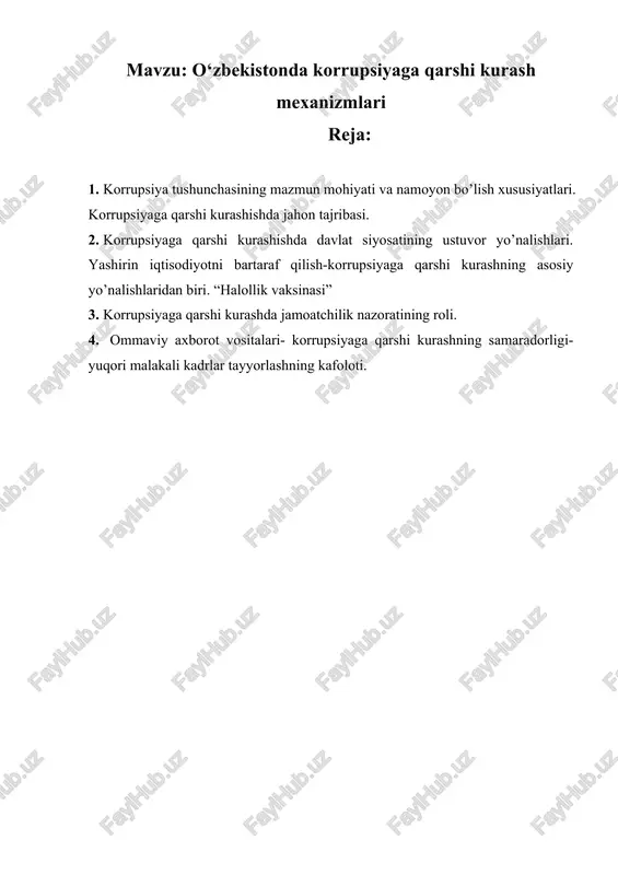 o‘zbekistonda korrupsiyaga qarshi kurash mexanizmlari — DOCX